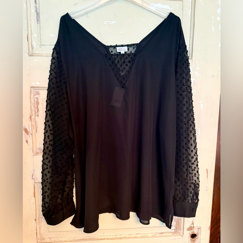Black Long Sleeve Blouse with Lace Trim